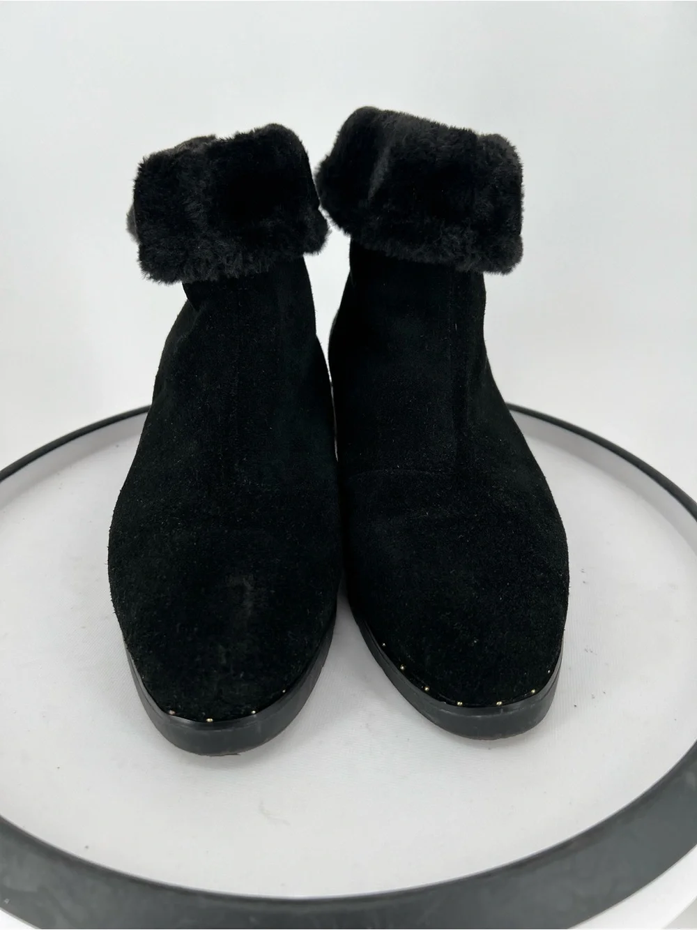 Steven Natural Comfort Bingo Black Suede Faux Fur Cuff Wedge‎ Booties